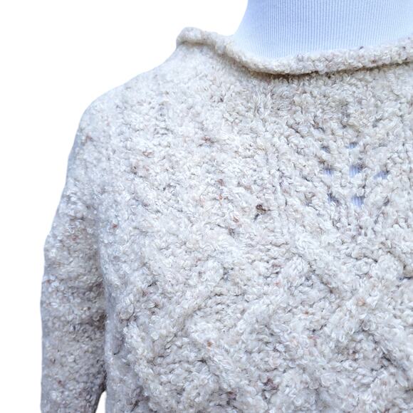 Vintage Woolrich Wool Blend Cable Knit Sweater Rolled Mock Neck Cream Sz M - Picture 3 of 11